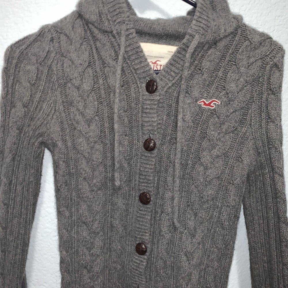 Hollister Gray Womens Knit Sweater Hoodie - size large but fits like small